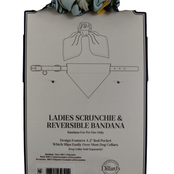 Southern Living Ladies Hair Scrunchie and XS Small Dog Reversible Bandana Floral - Picture 6 of 7